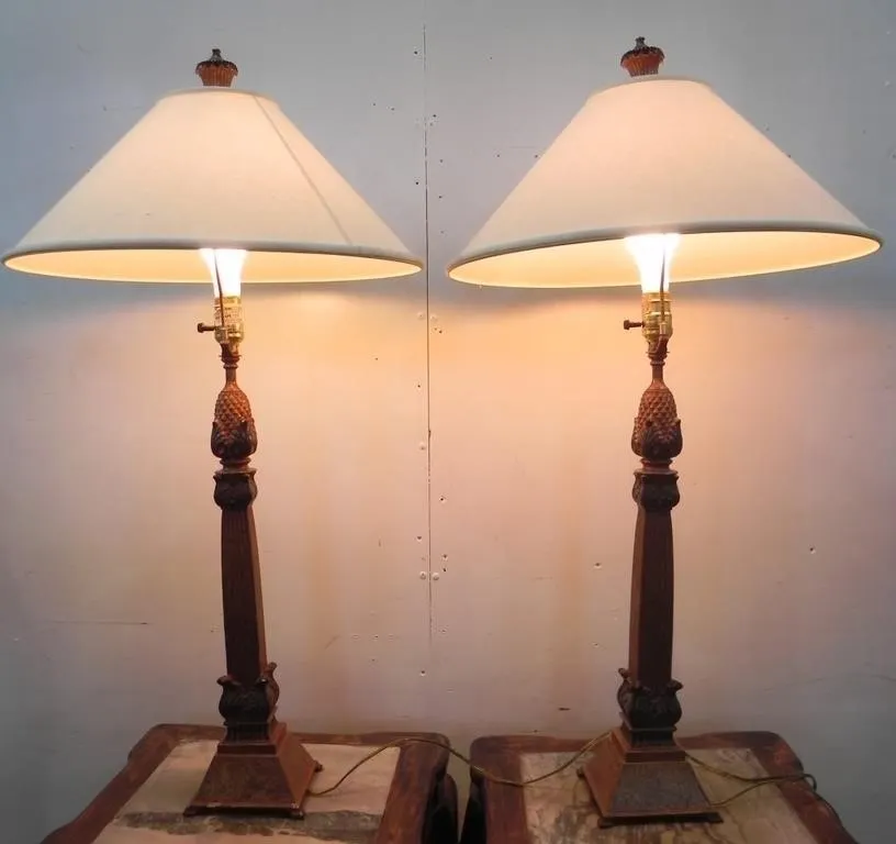 PAIR OF WOOD CARVED TABLE LAMPS
