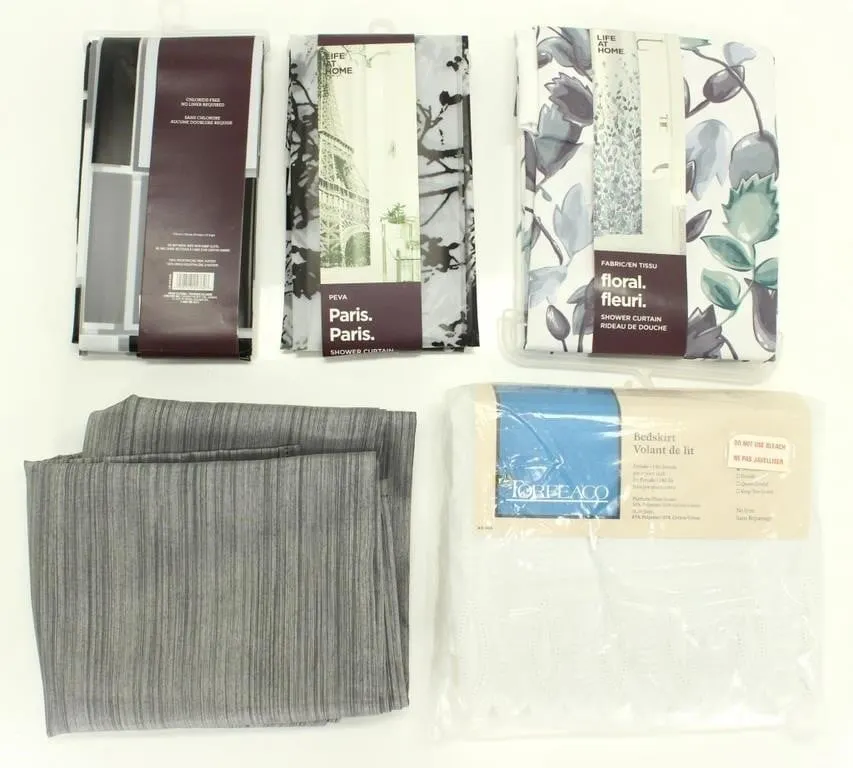4 PEVA & CLOTH SHOWER CURTAIN SETS & TWIN BEDSKIRT
