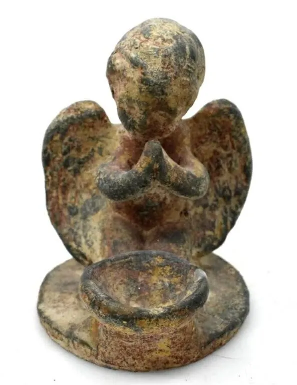 HANDMADE REDWARE ANGEL WITH OFFERING BOWL