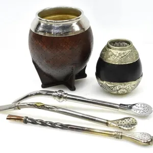 YERBA MATE LEATHER WRAPPED GOURD & BOMBILLA STRAWS