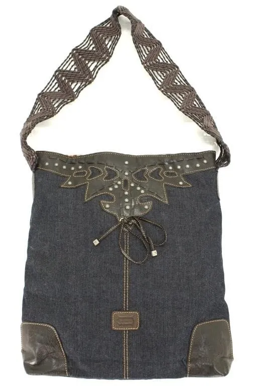 GUESS Y2K DENIM BRAIDED LEATHER SHOULDER BAG