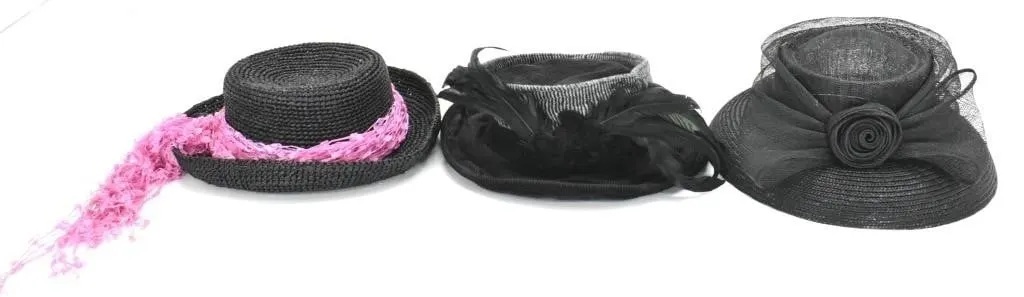 LADIES' BLACK & PINK WOVEN & VELOUR HATS