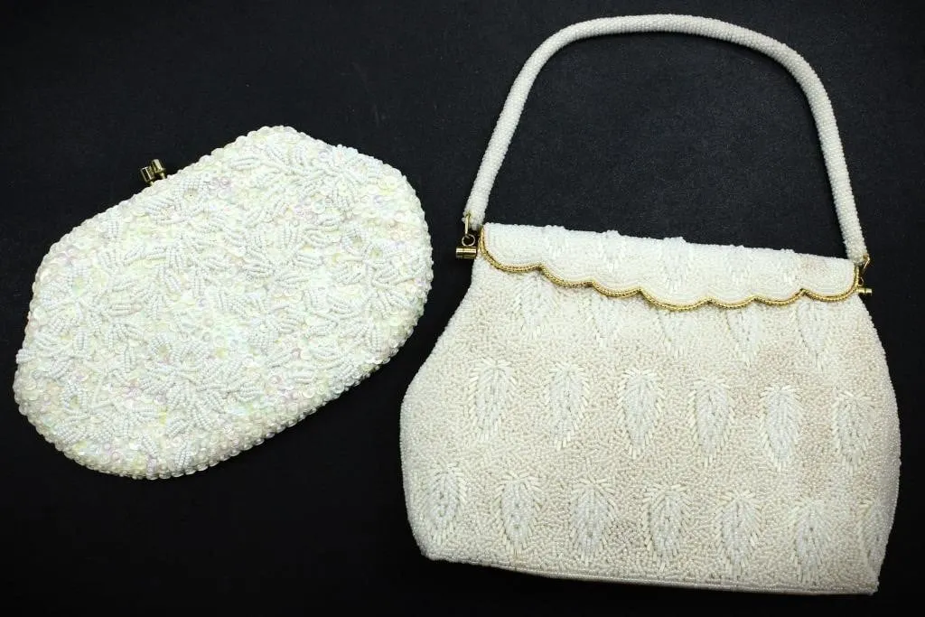 VTG WHITE SEED-BEADED LADIES EVENING BAGS
