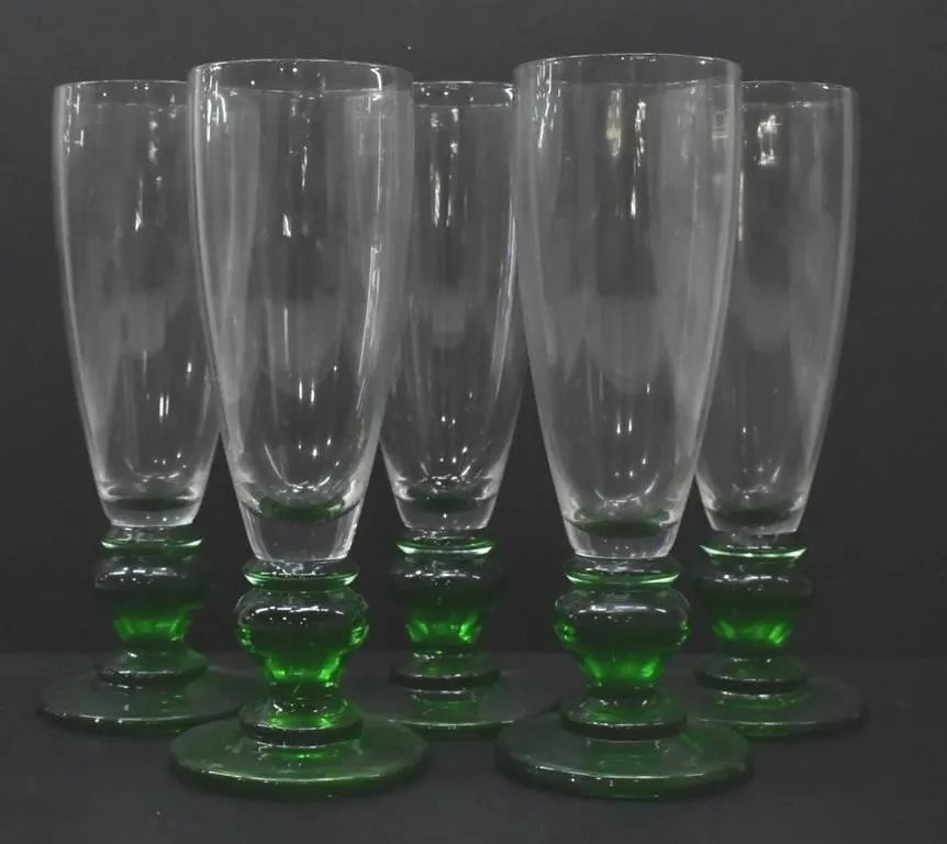 FIVE GREEN BOTTOM GLASSES