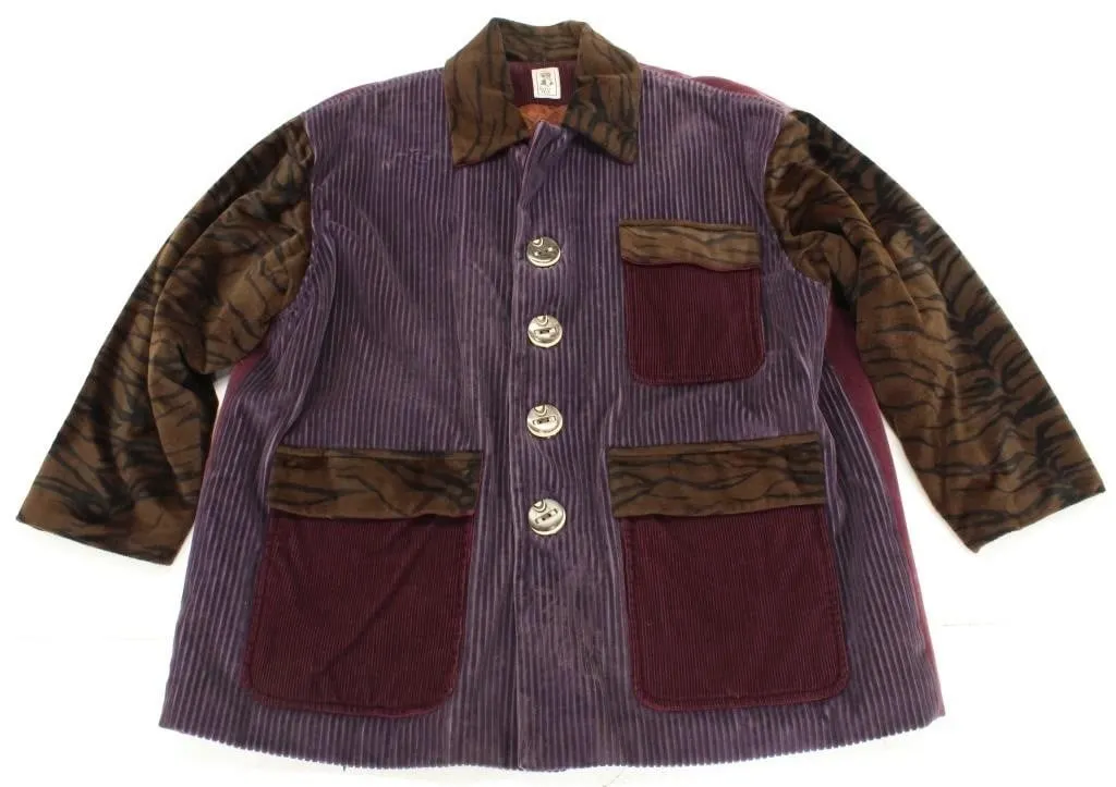 RETRO GIRL CURDUROY PURPLE & TIGER PRINT COAT