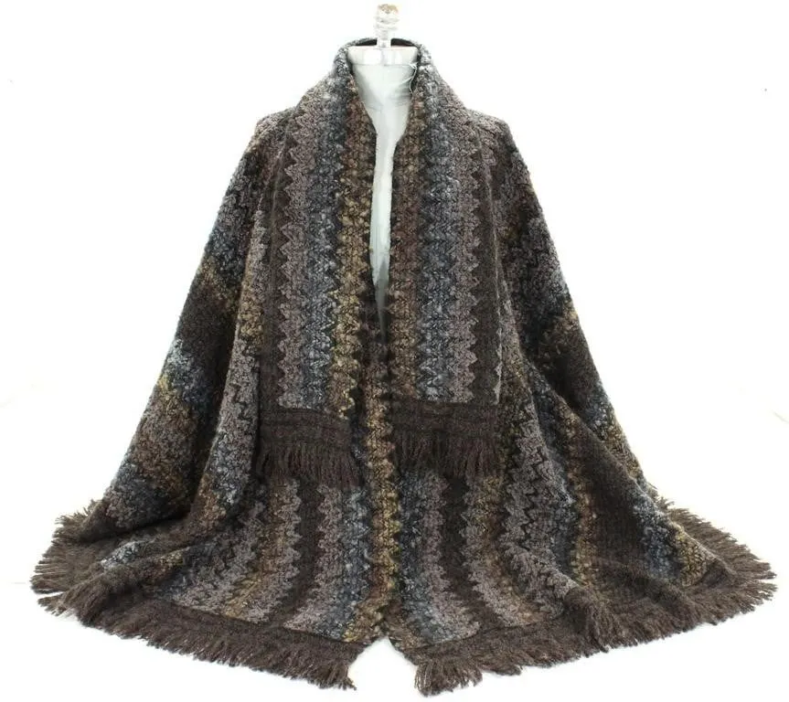 90s OSCAR DE LA RENTA WOOL BLEND PONCHO W/ SCARF