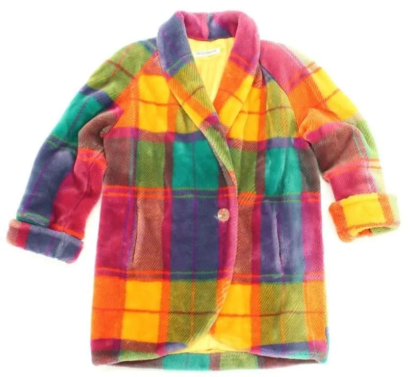 80s COLOURFUL PLAID DONNY BROOK SOFT PEA COAT L