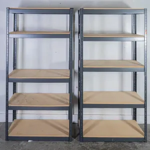 2 MEDIUM DUTY METAL STORAGE RACK W/WOOD SHELVES