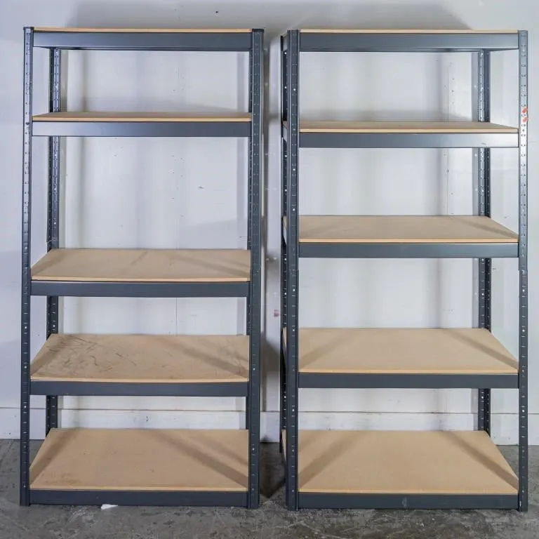 2 MEDIUM DUTY METAL STORAGE RACK W/WOOD SHELVES