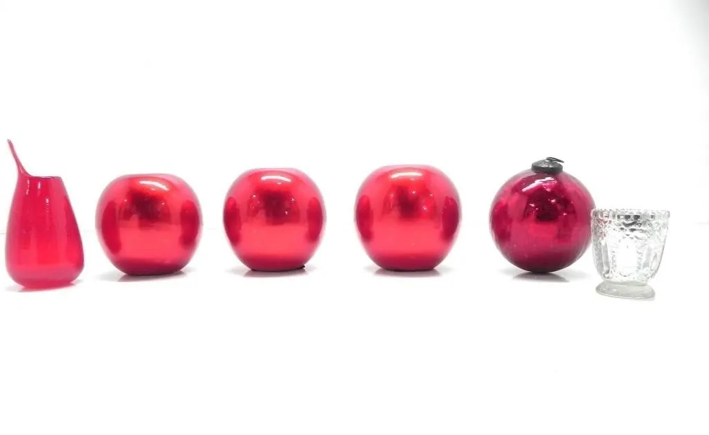 CANDLE HOLDERS, GLASS, CHRISTMAS DECO BALL