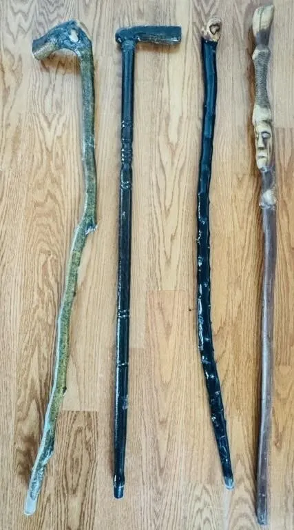 4 HAND CRAFTED WOODEN WALKING STICKS/CANES