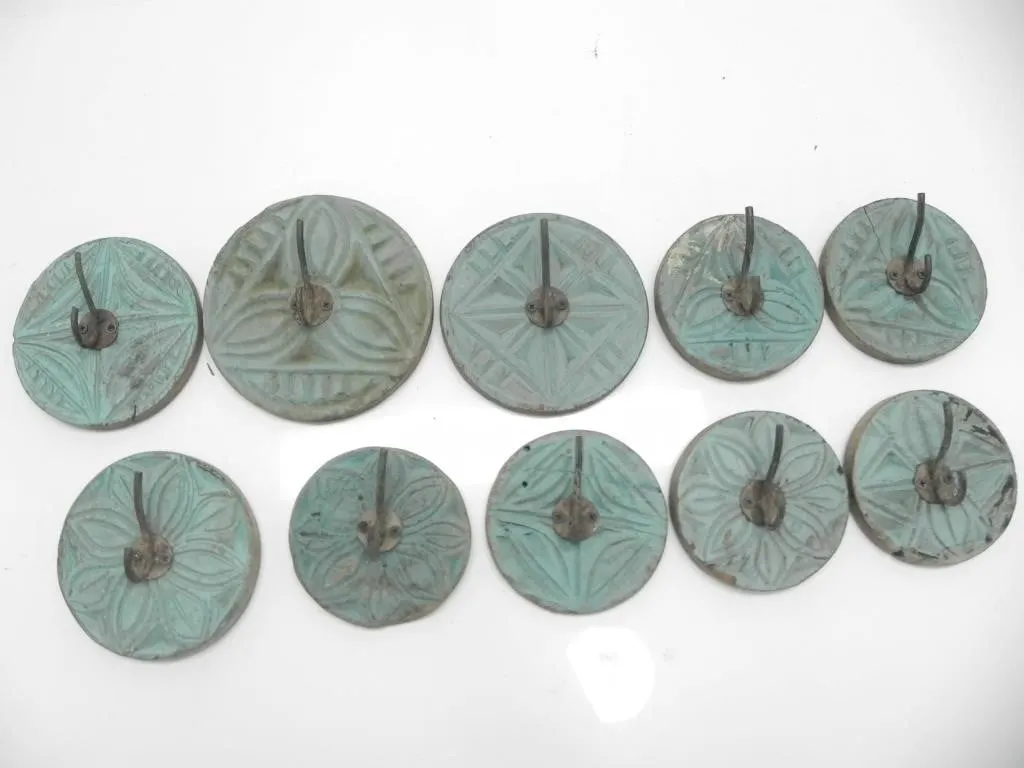 10 HAND CARVED WOODEN WALL HOOKS