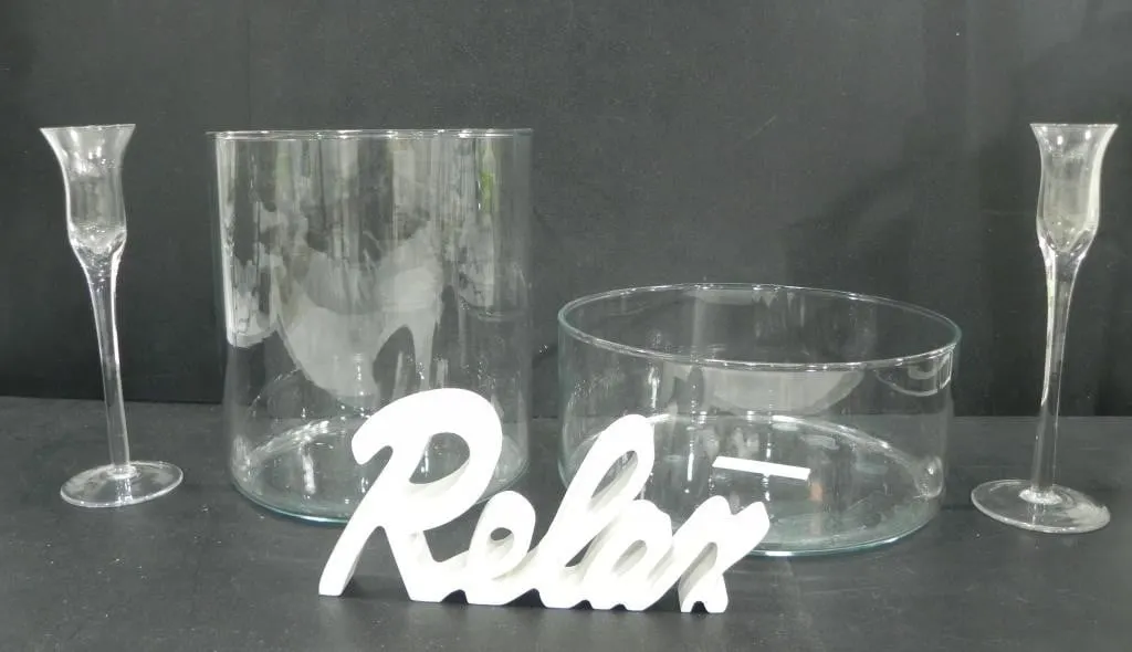 CYLINDRICAL GLASS VASES, CANDLE HOLDER