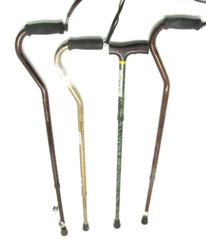 4 ASSORTED SIZED AND ADJUSTABLE WALKING CANES
