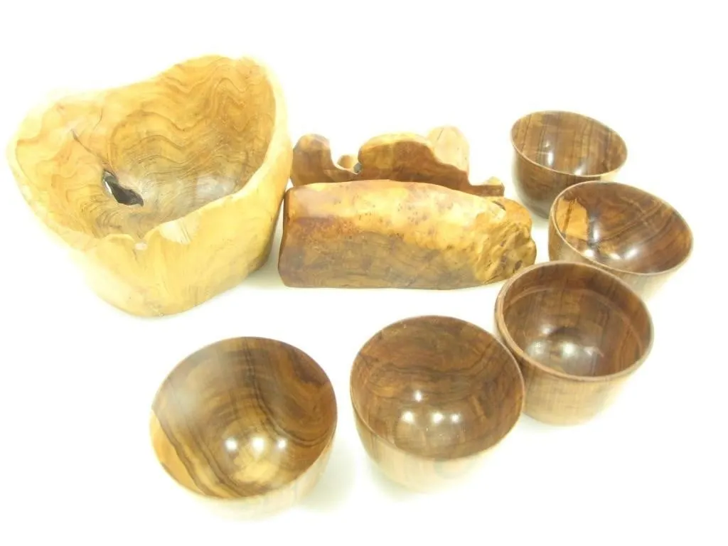 WOODEN CUPS, NAPKIN HOLDER, DECO BOWL