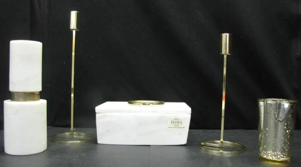 MARBLE TRINKET BOX WITH CANDLE HOLDERS