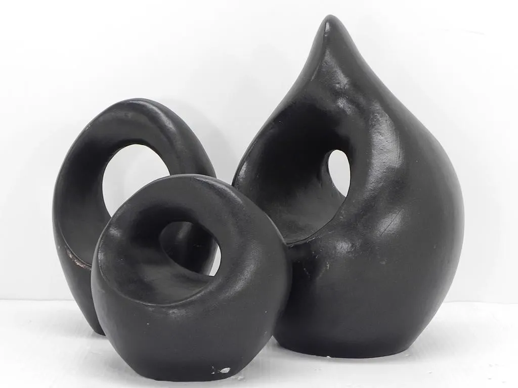 3 ABSTRACT MINIMALIST BLACK POTTERY PIECES