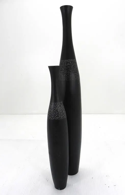 PAIR OF TALL CHIC BLACK VASES