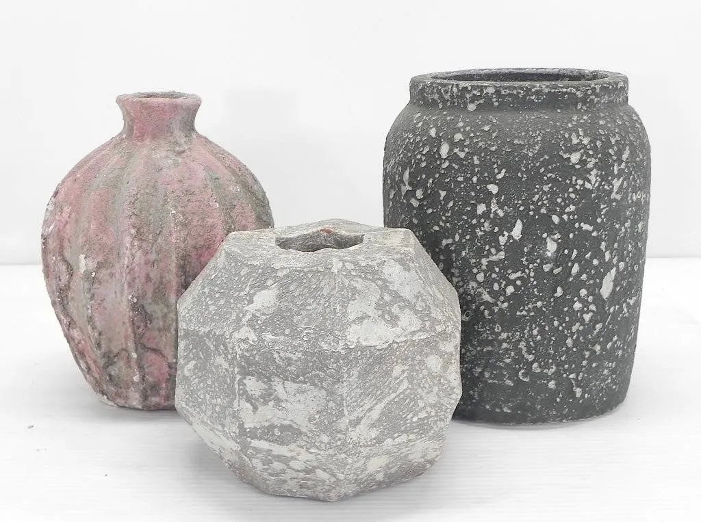 3 HOMESENSE STONE-LIKE CAST VASES 6"-9.5"