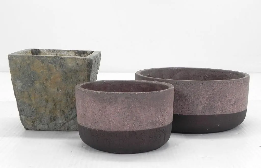 3 ARTEMANO STONE-LIKE DECORATIVE VASES/POTS