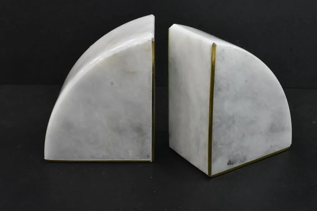 NATURAL STONE BOOKENDS WITH BRASS ACCENTS