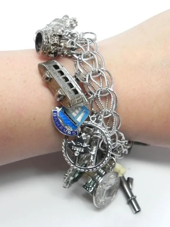 SILVERPLATED CHARM BRACELET W SOME STERLING CHARMS