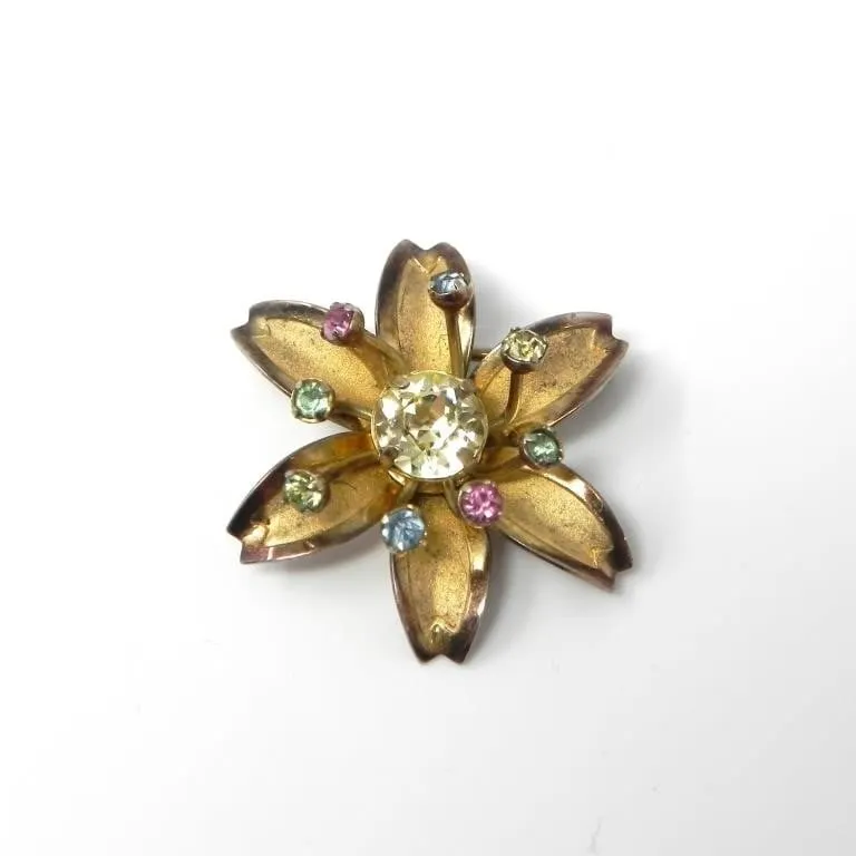 BOND BOYD STERLING & RHINESTONES FLOWER BROOCH 3g