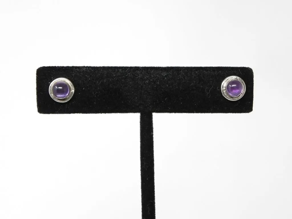 925 SILVER PURPLE GLASS STUD EARRINGS 1.39g