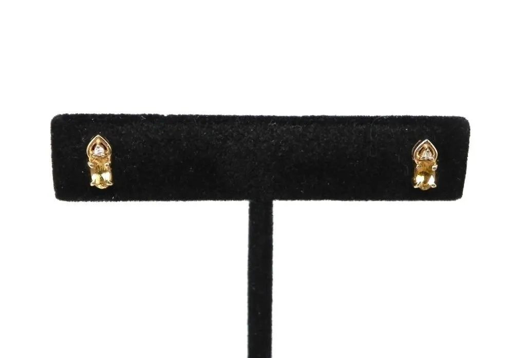 14KT GOLD, DIAMOND & CITRINE EARRINGS 1.08g
