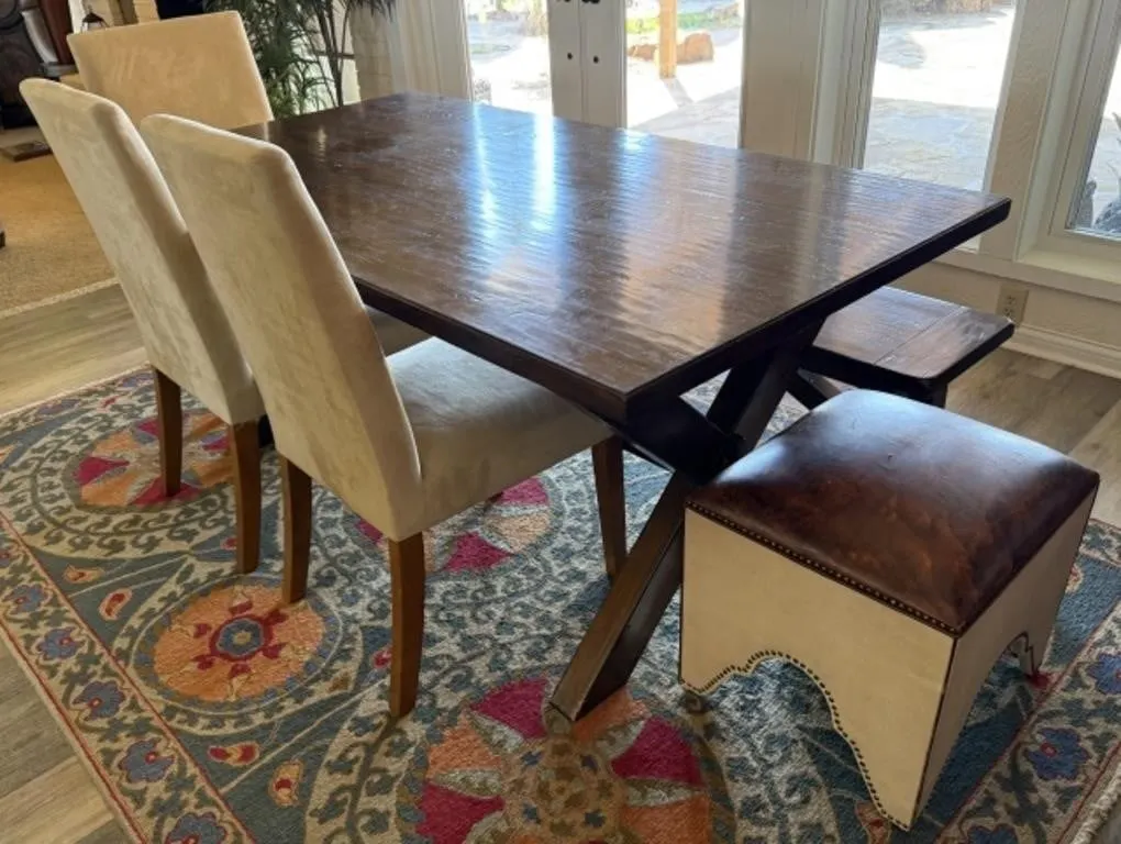Beautiful Dining Table w/ 3 Chairs, Stool, Bench