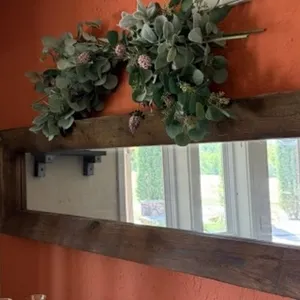Thick Wooden Framed Mirror, Artificial Flowers,