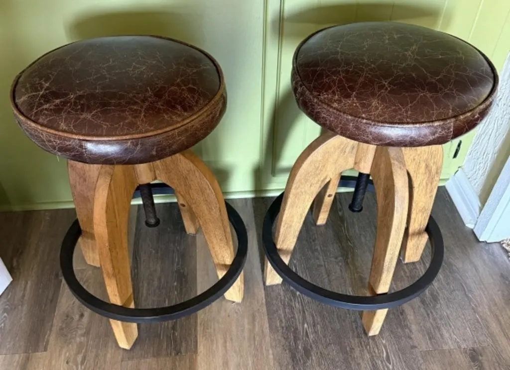 2 Rustic Style Swivel Bar Stools
