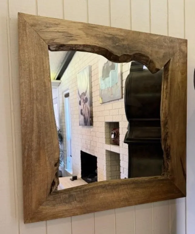 Crafted Live-Edge Wooden Wall Mirror