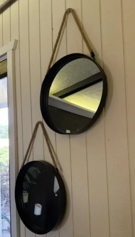 2 Rope Hanging Round Wall Mirrors