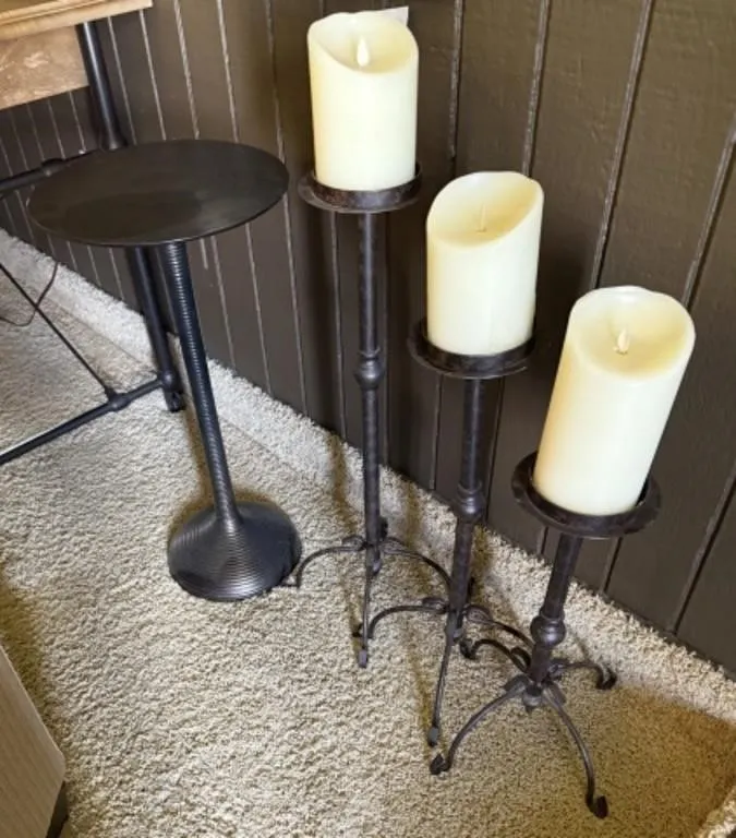 3 Floor Candle Holders w/ Artificial Candles,