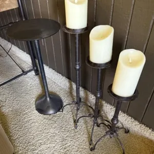 3 Floor Candle Holders w/ Artificial Candles,