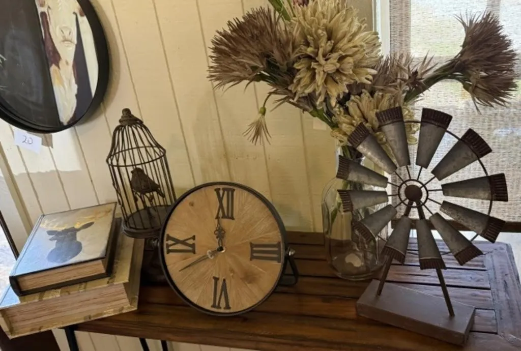 2 Decorative Hideaway Books, Table Clock, Vase