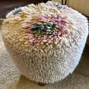 Round Shaggy Footstool w/ Legs