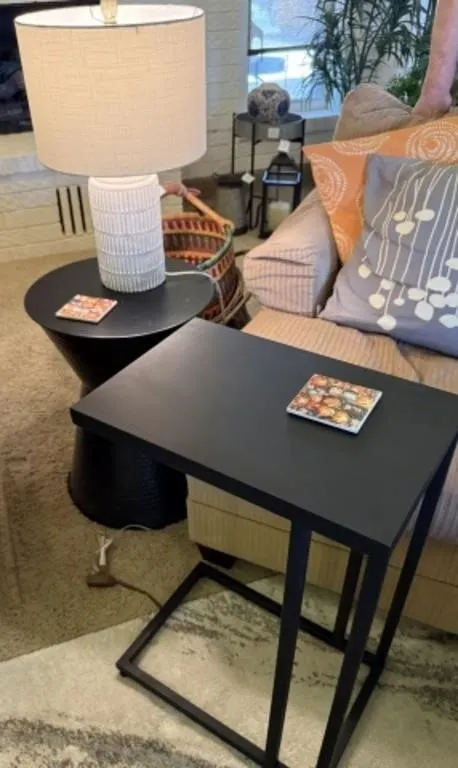 Under Sofa Table, Round Side Table, Table Lamp