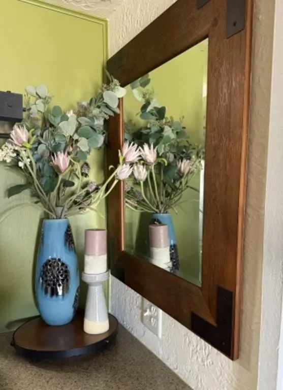 Beveled Edge Framed Mirror, Lazy Susan, Vase w/