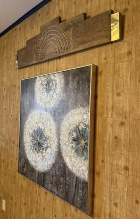 Framed Canvas Wall Art, Carved Wood Wall Decor