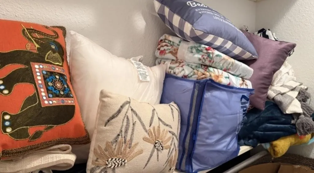 Throw Pillows, Blankets, Air Mattress,
