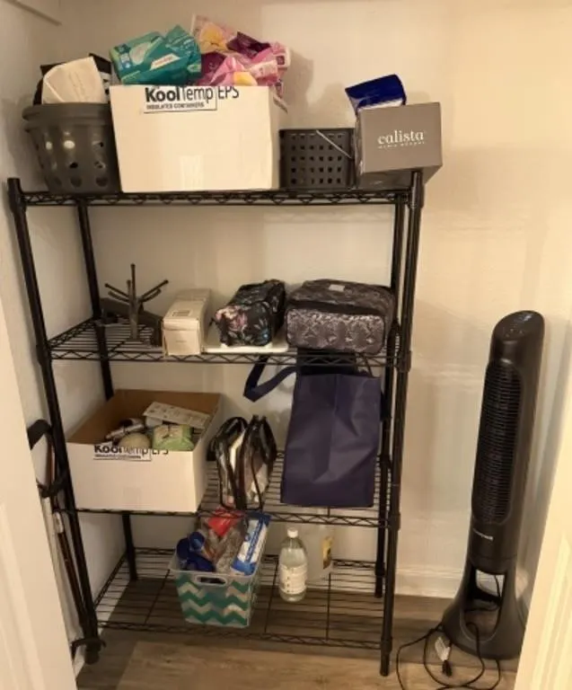 Wire Shelf, Honeywell Fan, Makeup,
