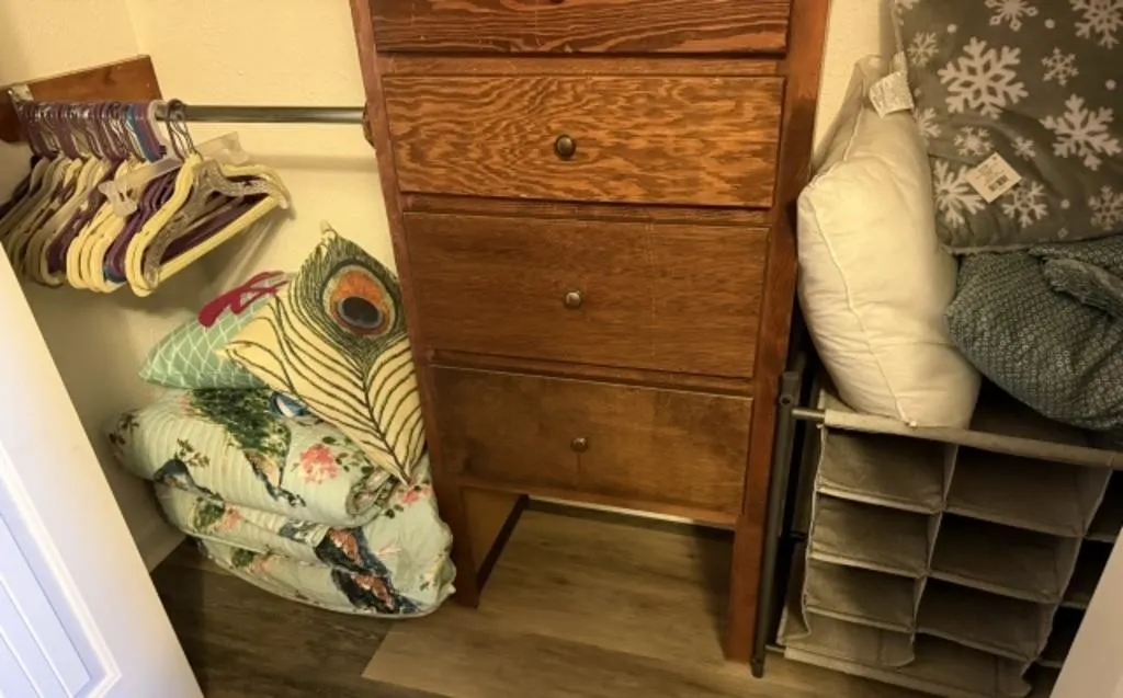 Shoe Organizer, Comforter, Throw Pillows,