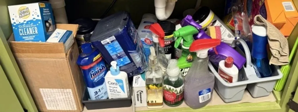 Cleaning Supplies, Dishwasher Pods, Scrub Pads,