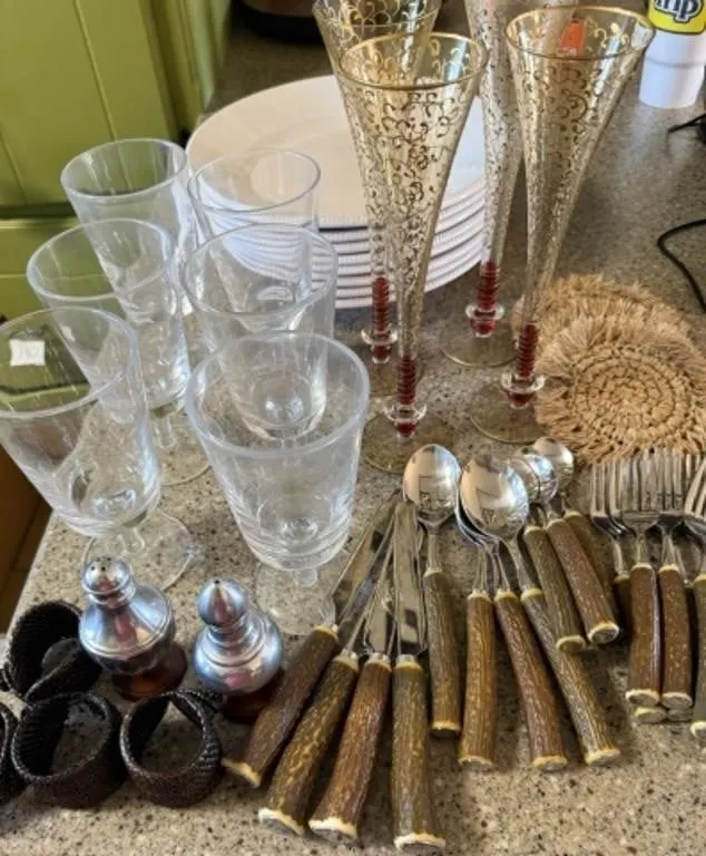 Plates, Glasses, Utensils, Coasters, Napkin