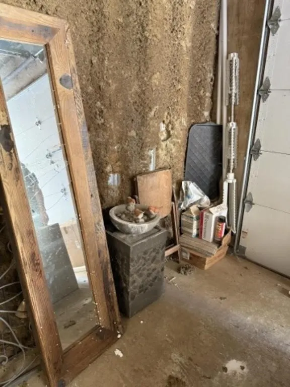 Broken Mirror, Water Fountain, Wooden Chair,