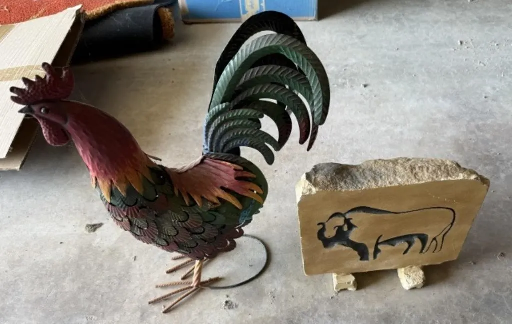 Decorative Rock, Metal Rooster