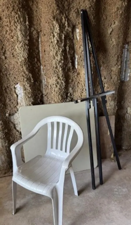 Card Table, Plastic Chair, Easel