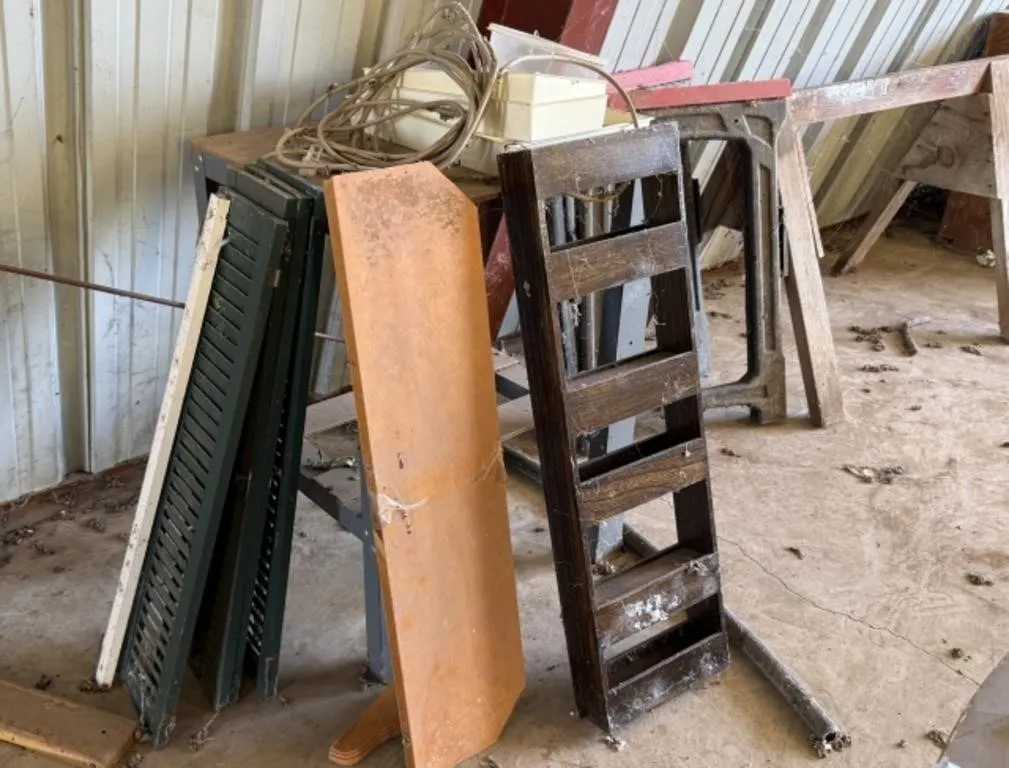 3 Sawhorses, Work Table, Extension Cord, Wall